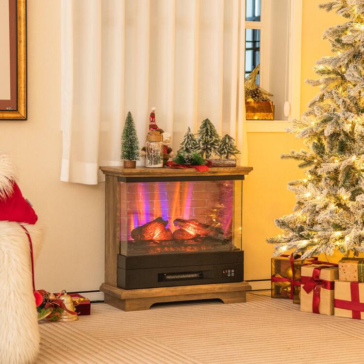 Left. SlickBlue - Freestanding Electric Fireplace with Remote Control for Living Room - Brown.