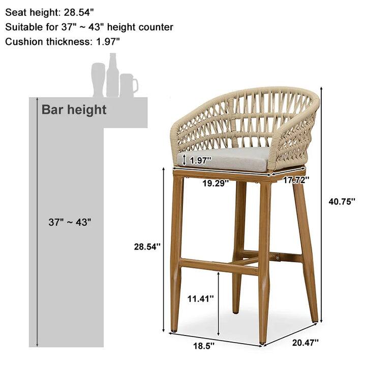 Sure, here is the corrected and grouped text:

---

**Seat height:** 28.54"

**Suitable for:** 37" ~ 43" height counter

**Cushion thickness:** 1.97"

**Bar height:** 37" ~ 43"

---

**Dimensions:**

- **Seat height:** 28.54"
- **Cushion thickness:** 1.97"
- **Bar height:** 37" ~ 43"
- **Overall height:** 40.75"
- **Width:** 18.5"
- **Depth:** 20.47"
- **Leg height:** 11.41"
- **Back height:** 19.29"
- **Back width:** 17.72"

---
