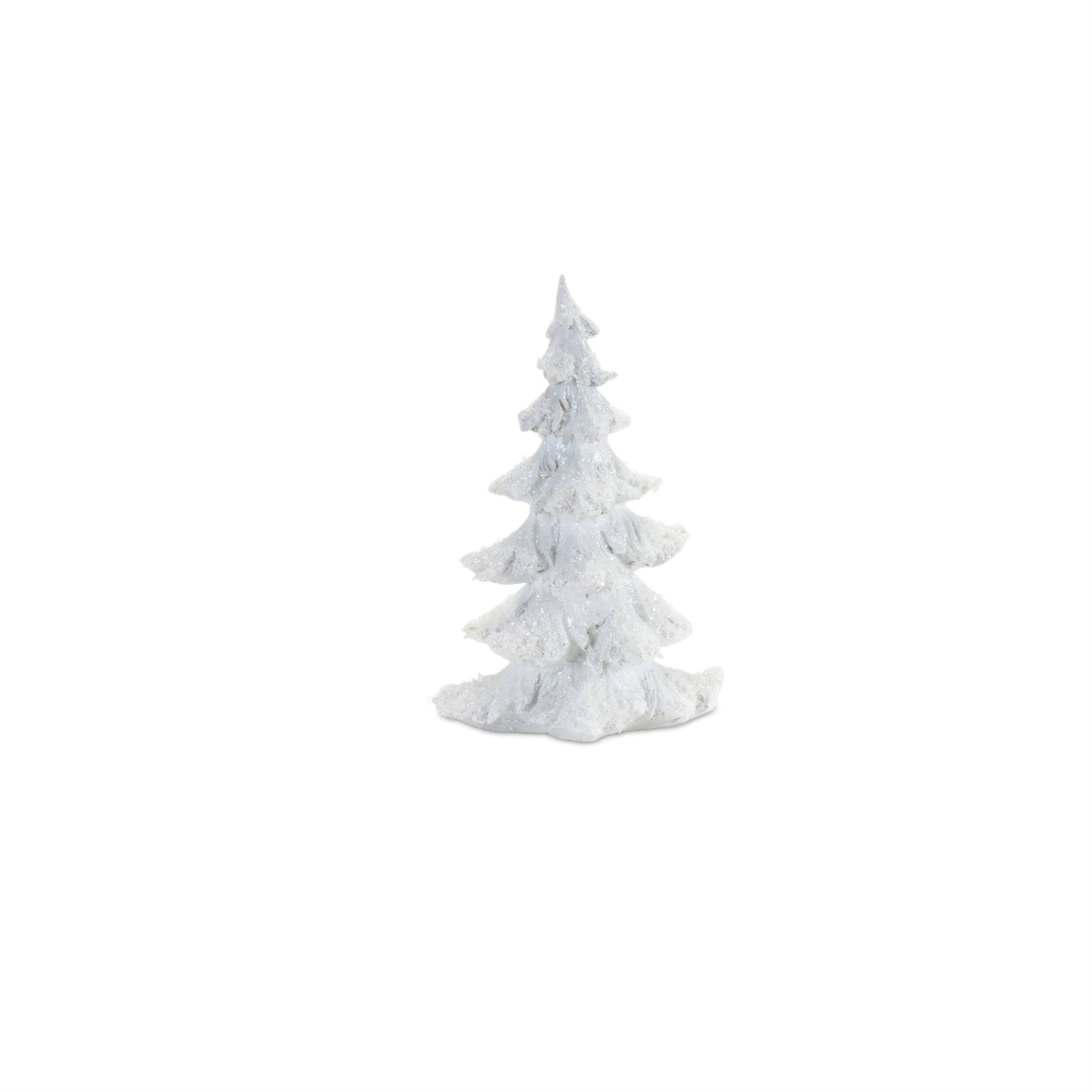 Alt View 1. BreeBe - Flocked White Pine Tree with Carved Design (Set of 4) - White.