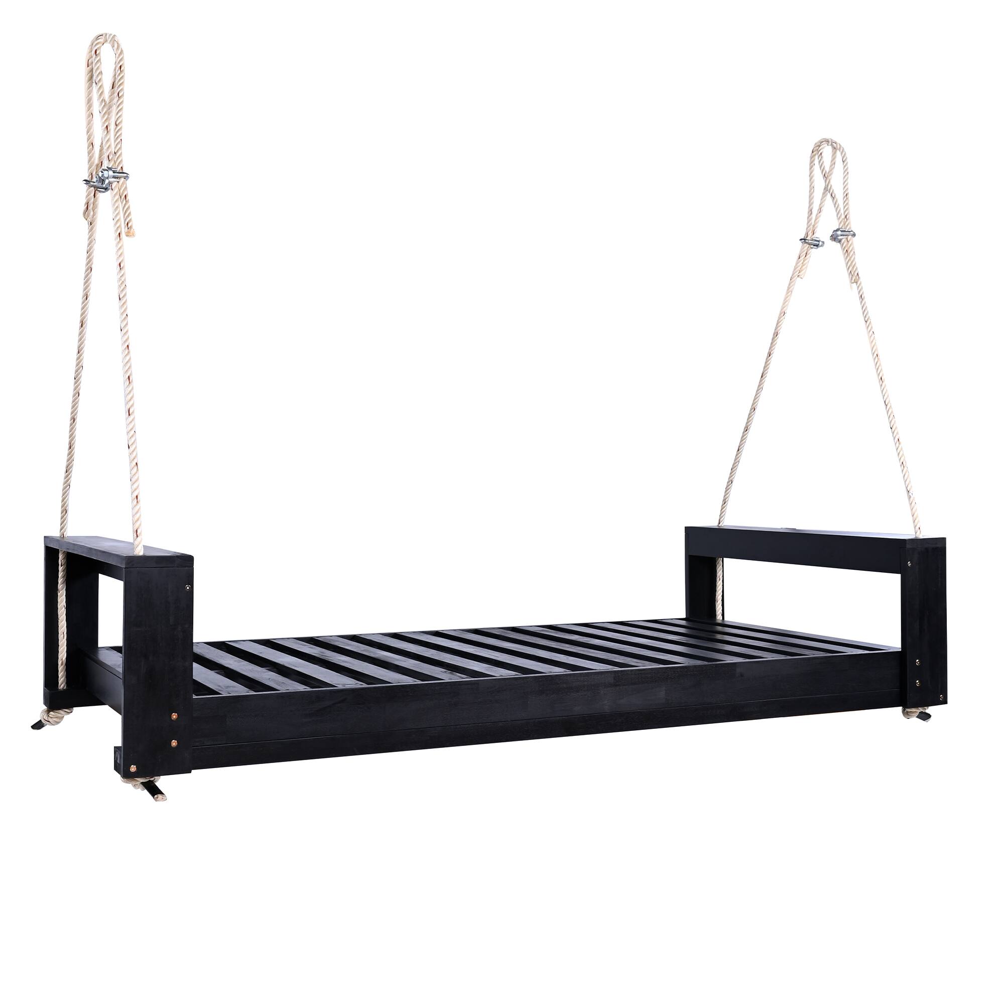 Alt View 3. APRILSOUL - Porch Swing Bed Seating Group Patio Acacia Wood Swing Frame with Hemp Ropes for Garden Backyard Black - Black.