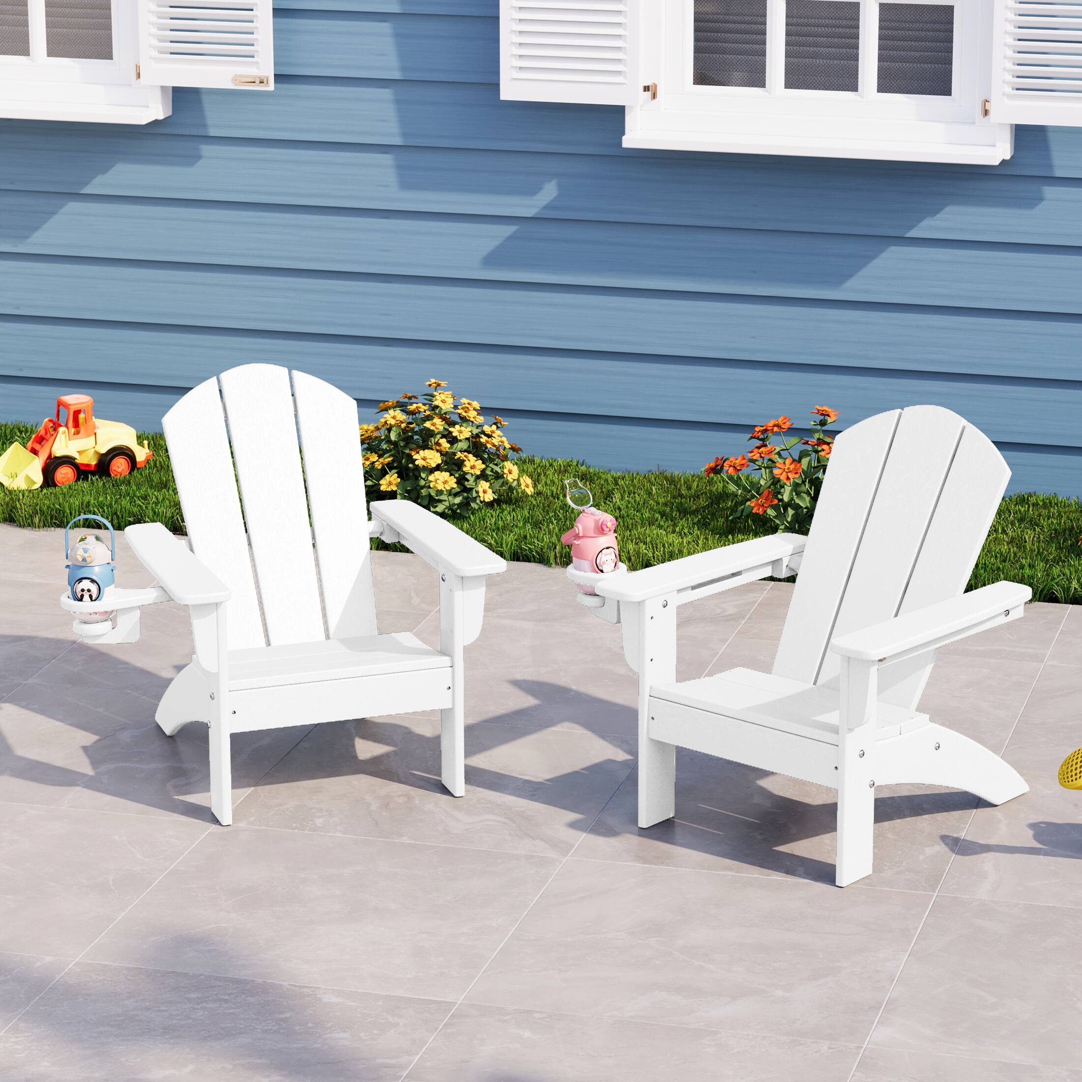 Angle. WestinTrends - WestinTrends Malibu Kids Outdoor HDPE Plastic Adirondack Patio Chairs with Cup Holders (Set of 2) - White.