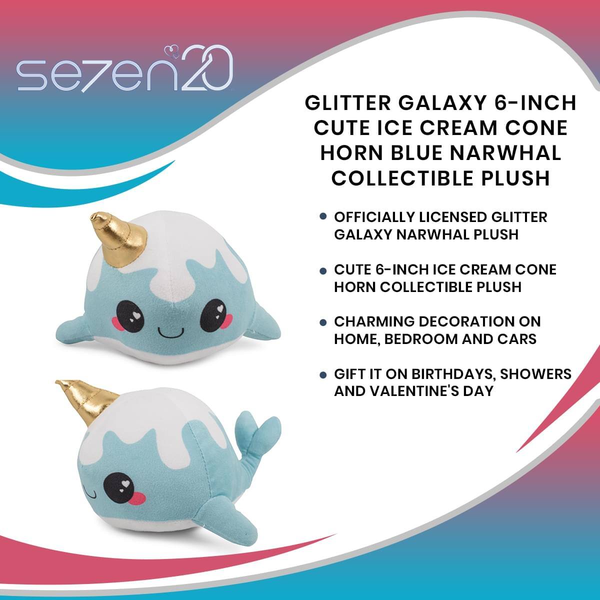 sezen20 GLITTER GALAXY 6-INCH CUTE ICE CREAM CONE HORN BLUE NARWHAL COLLECTIBLE PLUSH  
- OFFICIALLY LICENSED GLITTER GALAXY NARWHAL PLUSH  
- CUTE 6-INCH ICE CREAM CONE HORN COLLECTIBLE PLUSH  
- CHARMING DECORATION ON HOME, BEDROOM AND CARS  
- GIFT IT ON BIRTHDAYS, SHOWERS AND VALENTINE'S DAY