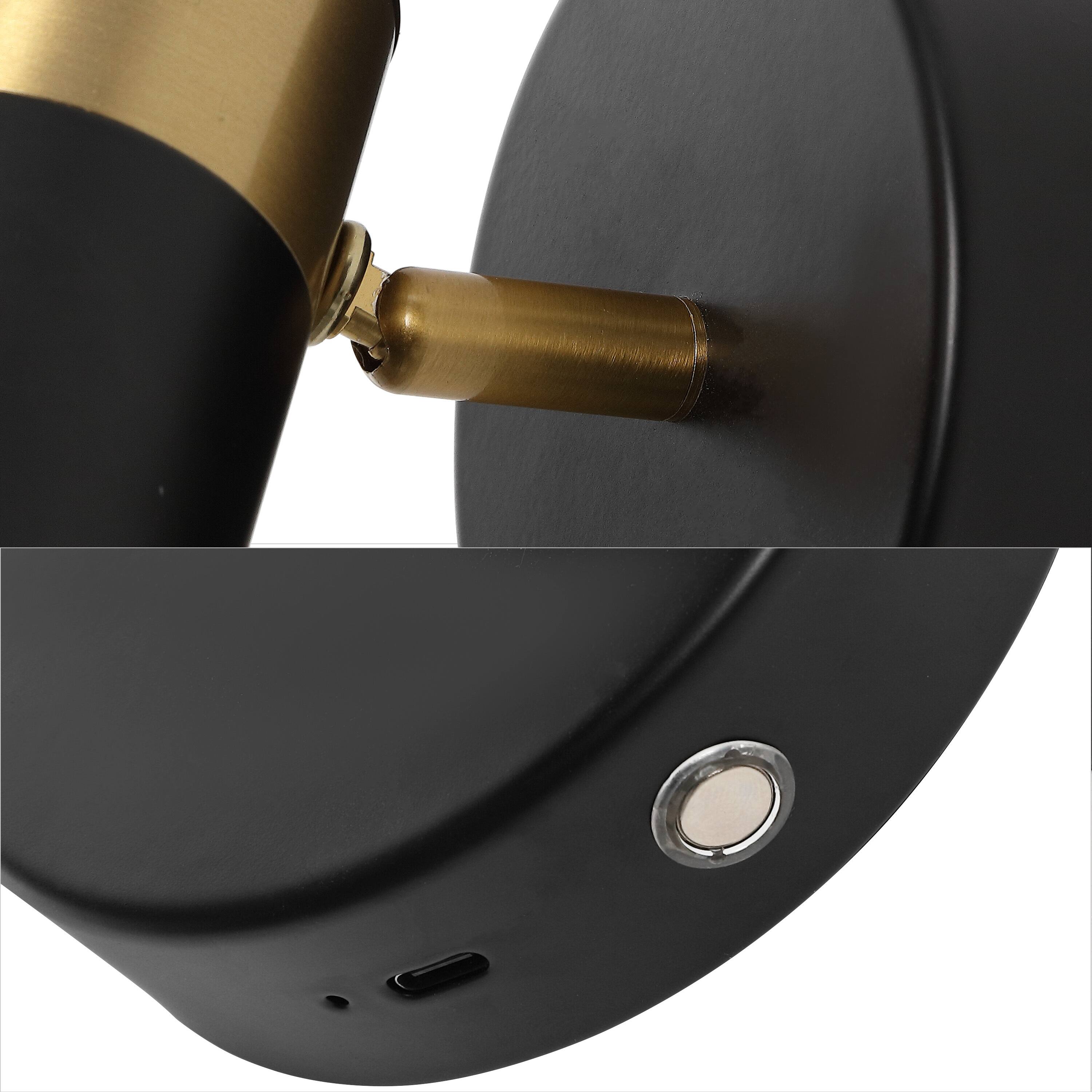 Alt View 5. Jonathan Y - Paola 6" 1-Light Adjustable Head Integrated Dimmable LED Rechargeable Spotlight with Touch Sensor, Black/Brass Gold - Black/Brass Gold.
