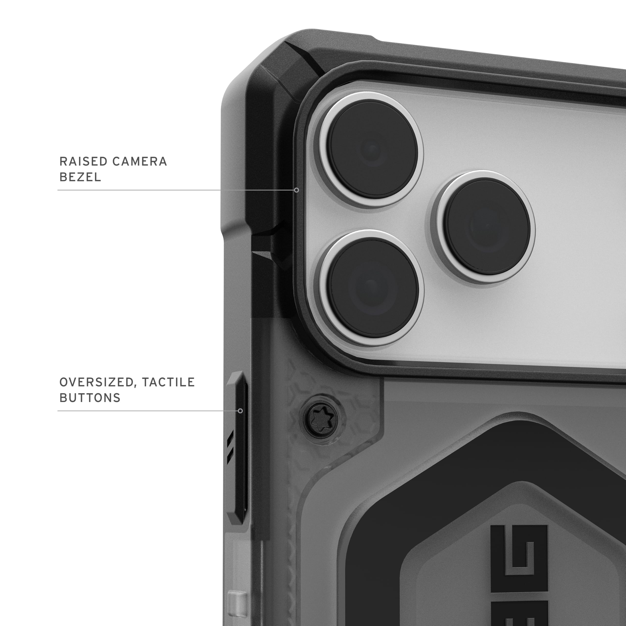 RAISED CAMERA BEZEL  
OVERSIZED, TACTILE BUTTONS