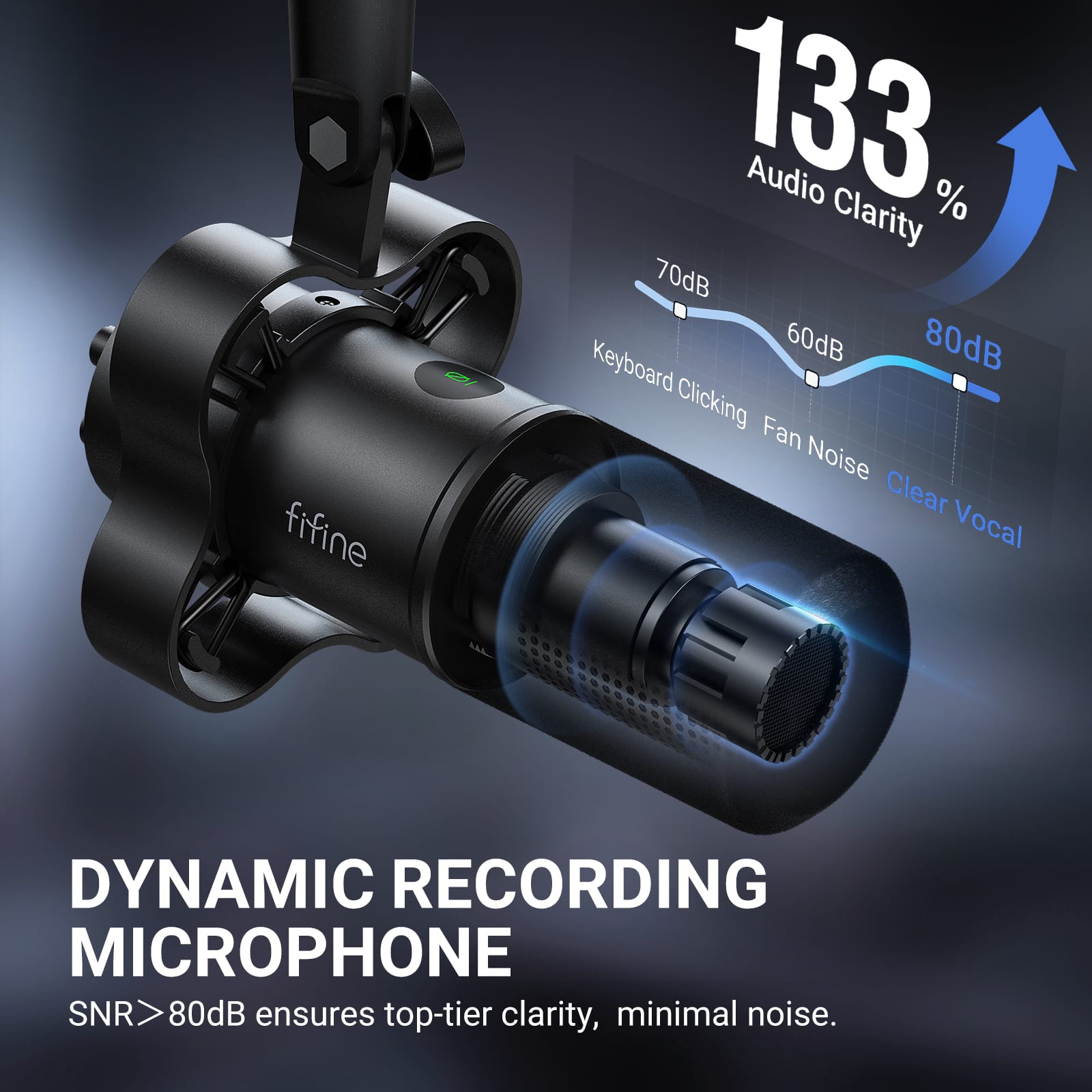FIFINE - Dynamic Podcast Microphone Set with Boom Arm, Mute,