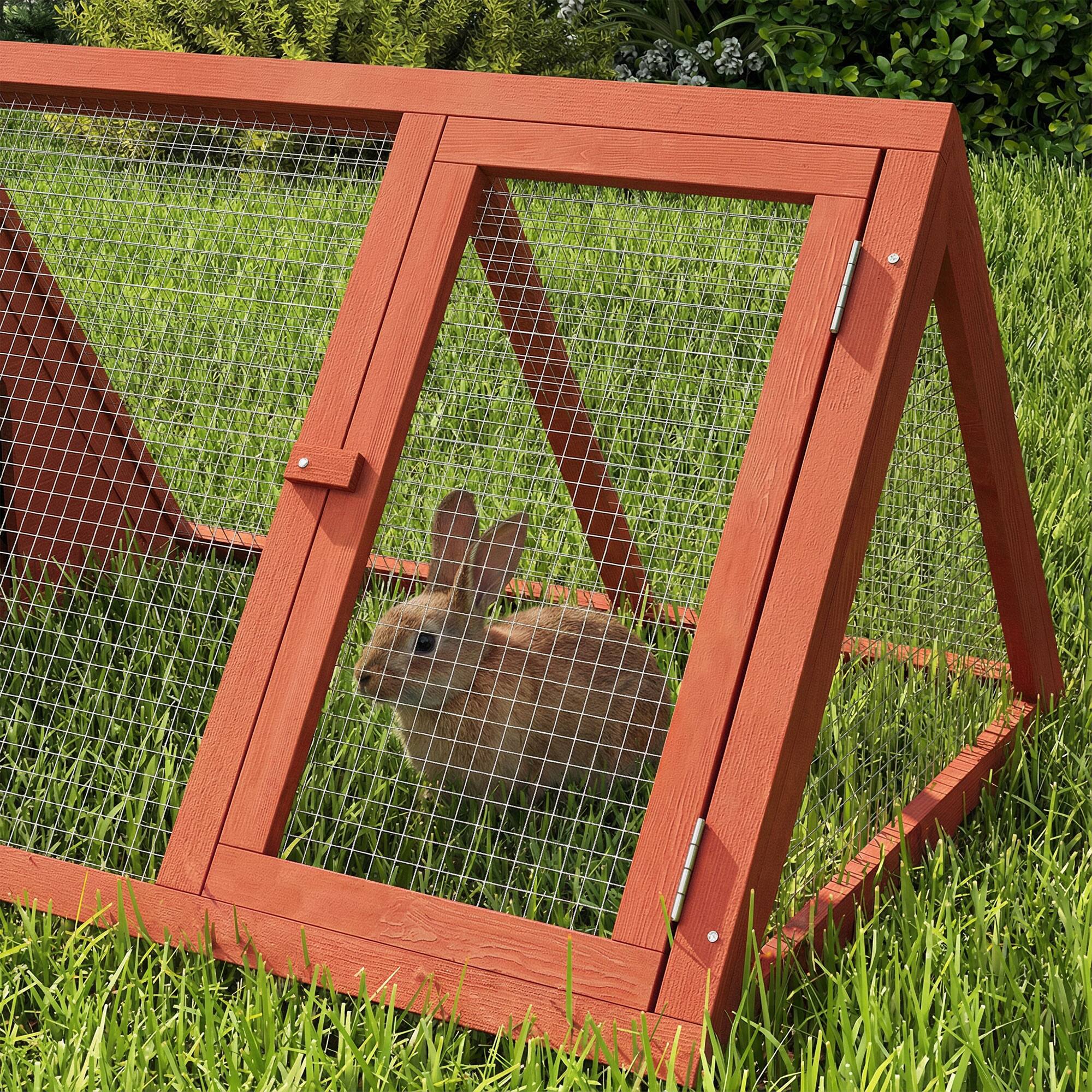 Alt View 7. Pawhut - Hutch, Wooden Guinea Pig Hutch with Run and Doors, Outdoor Triangle Bunny House for Rabbits - Orange.