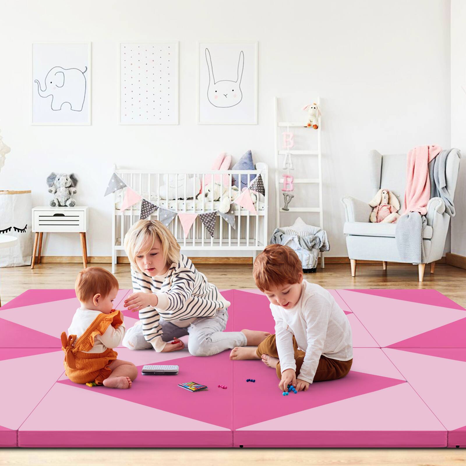 Alt View 4. Costway - Costway Gymnastics Gym Mat 4-Panel Folding Lightweight Gymnastics Tumbling Mat with Hook - Pink.