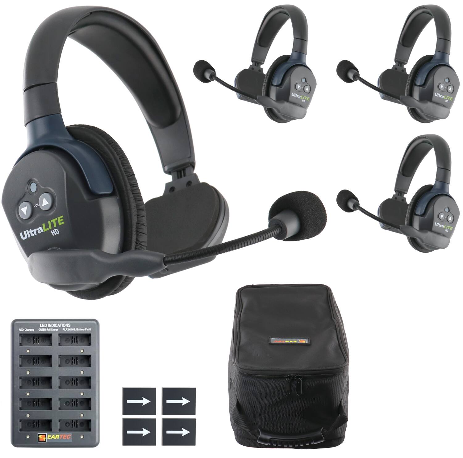 Eartec - UL4S UltraLITE Full Duplex Wireless Headset Communication for 4 Users - 4 Single Ear Headsets