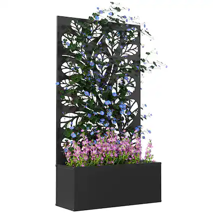 Front. Outsunny - Garden Bed with Trellis for Climbing Plants, Freestanding or Wall Mounted Flower Bed for Garden - Black.