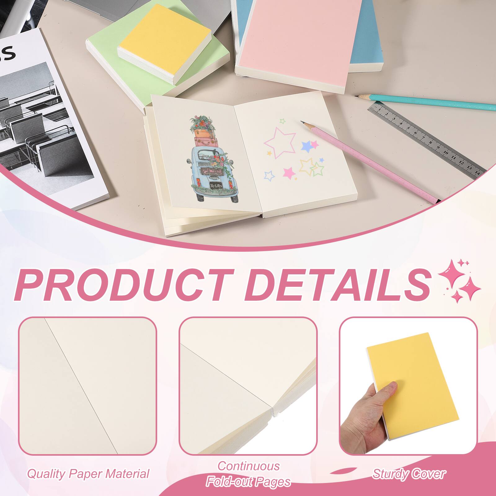 PRODUCT DETAILS

- Quality Paper Material
- Continuous Fold-out Pages
- Sturdy Cover