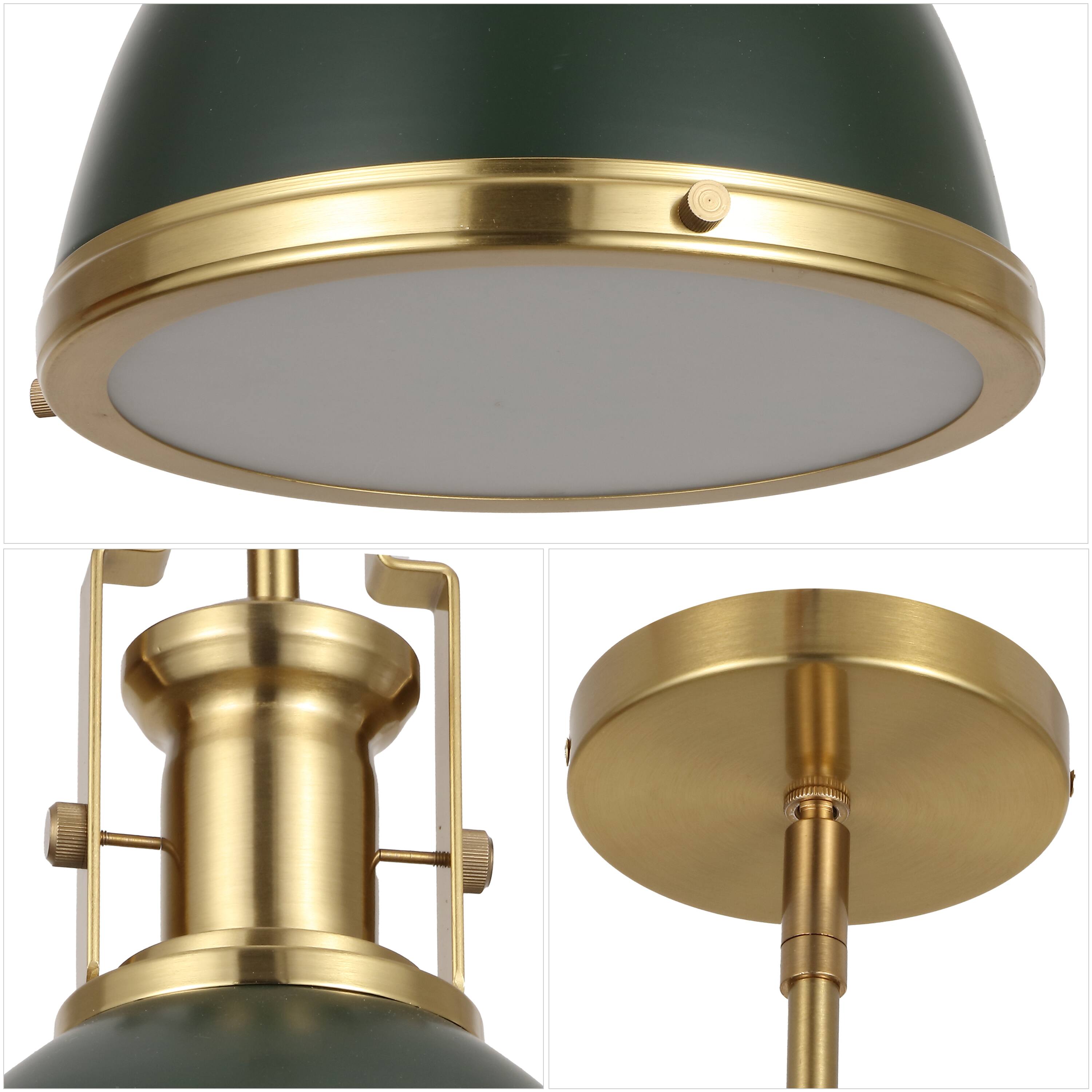 Alt View 4. Jonathan Y - Homer 10" 1-Light Modern Industrial Metal LED Dome Pendant, Kombu Green/Brass Gold - Kombu Green/Brass Gold with Kombu Green Shade.