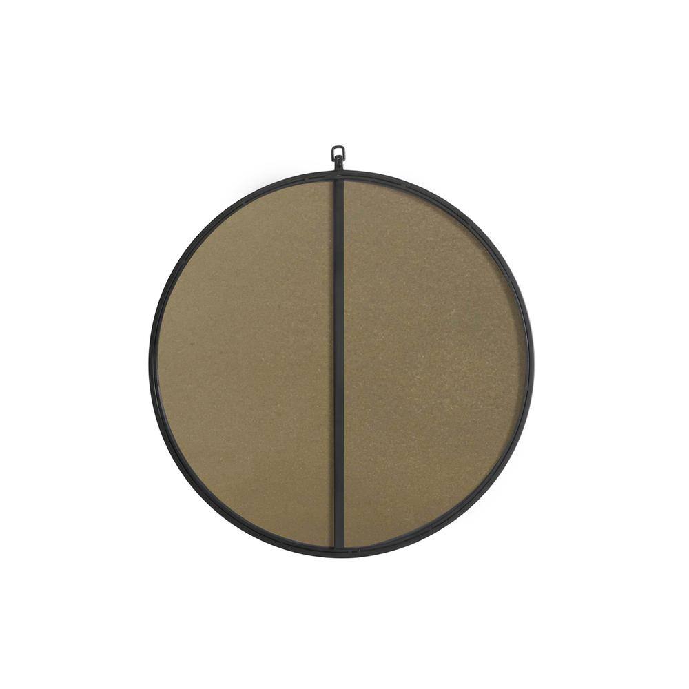 Left. Elegant Decor - Metal frame Round Mirror with decorative hook 28 inch Black finish - Black.