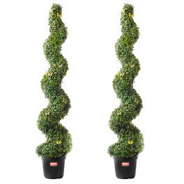 VEVOR - Artificial Boxwood Topiary Tree, 60 inch Tall (2 Pieces), Spiral Faux Topiary Trees, Faux Plant w/ Extra Leaves & Pot - PE Two-Tone Milan Grass