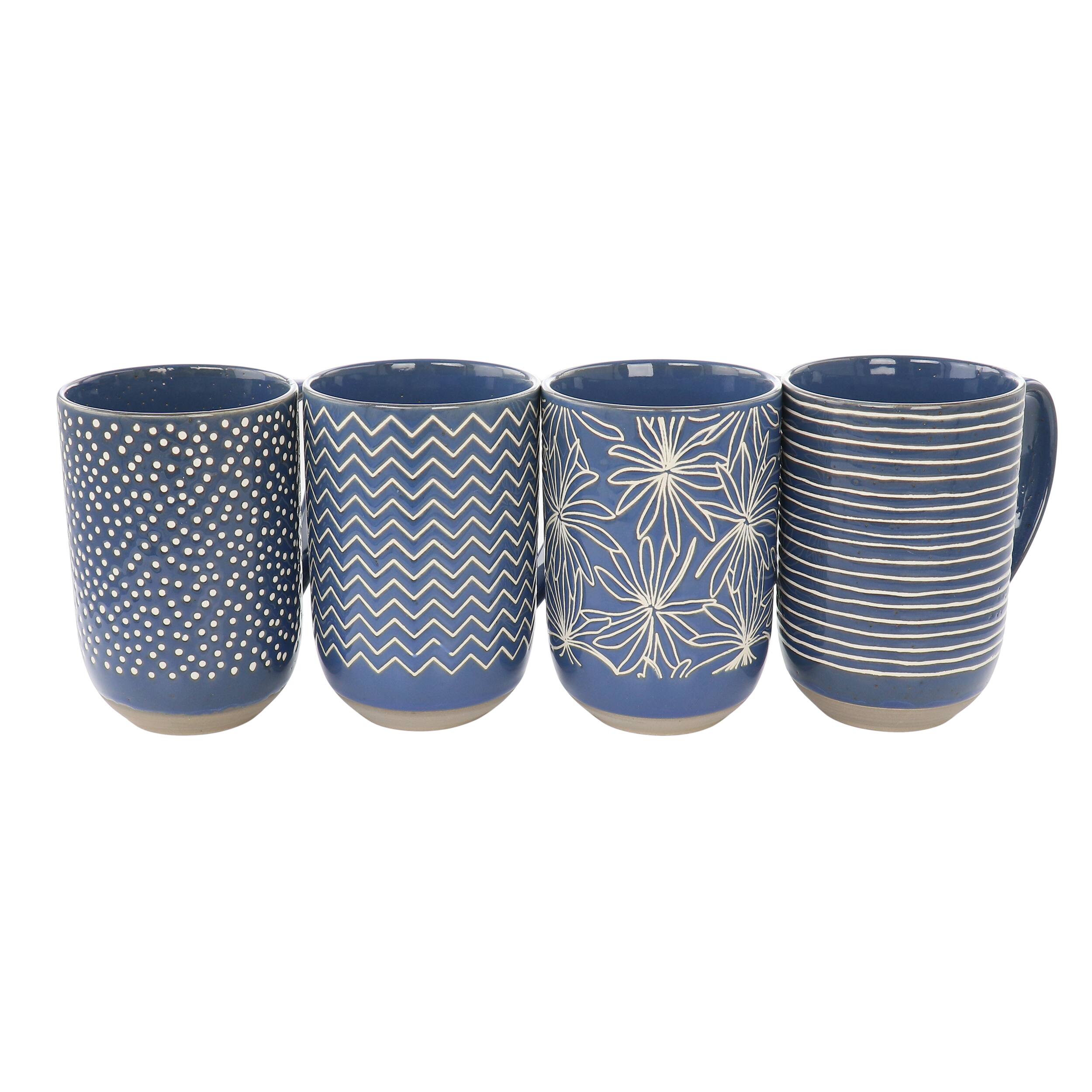 Alt View 1. Gibson - Laurie Gates Madrina 4 Piece 19 Ounce Stoneware Assorted Designs Mug Set in Blue - Blue.