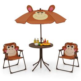 Costway - Kids Picnic Table & Chair Set with 2 Folding Chairs & Height Adjustable Umbrella - Brown
