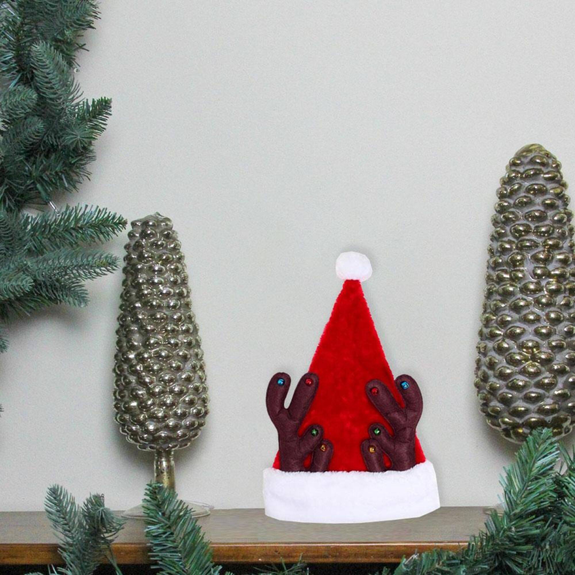 Alt View 1. Dyno - 48" Red and White Christmas Santa Hat with Antlers - Red.