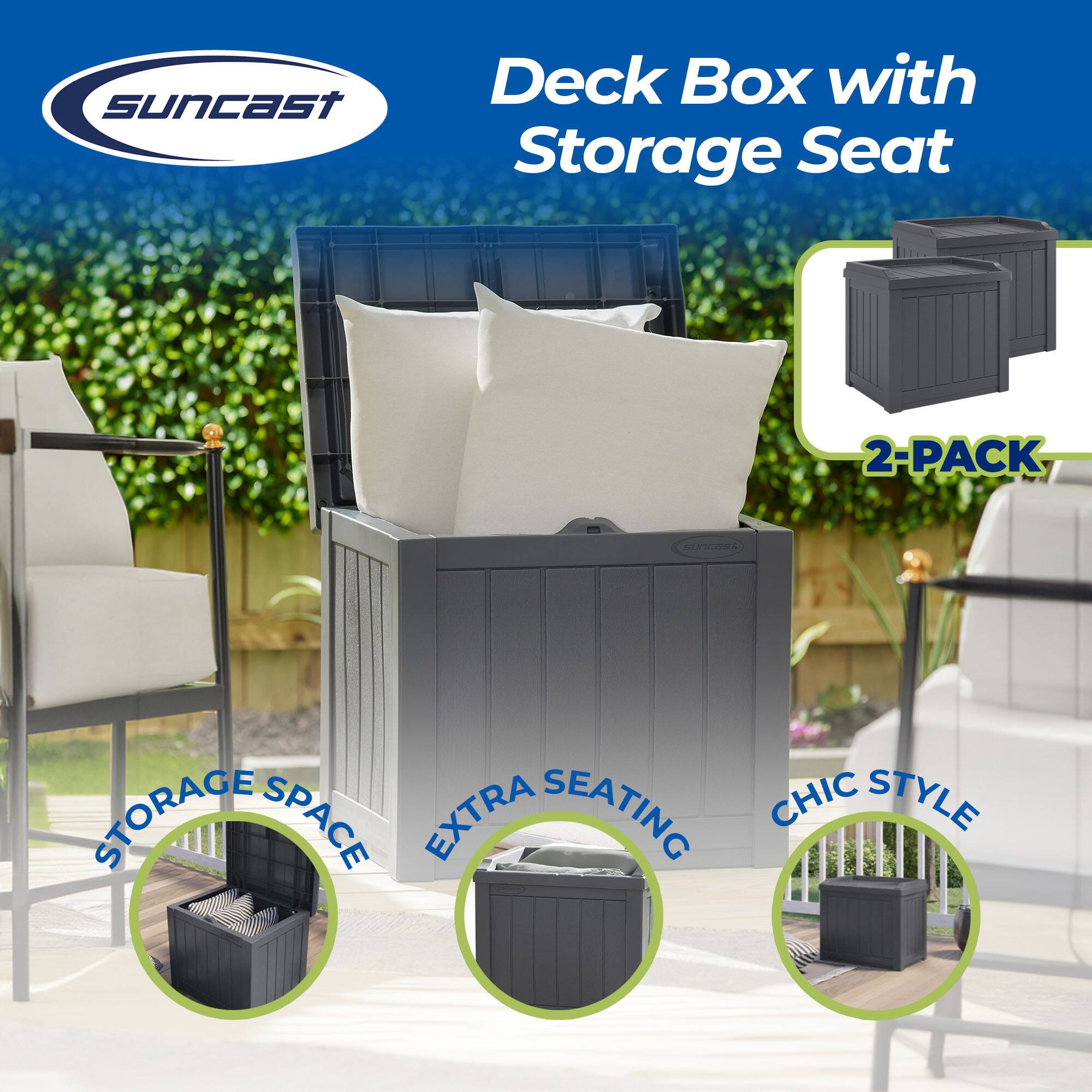 Deck Box with Storage Seat

- 2-PACK
- STORAGE SPACE
- EXTRA SEATING
- CHIC STYLE