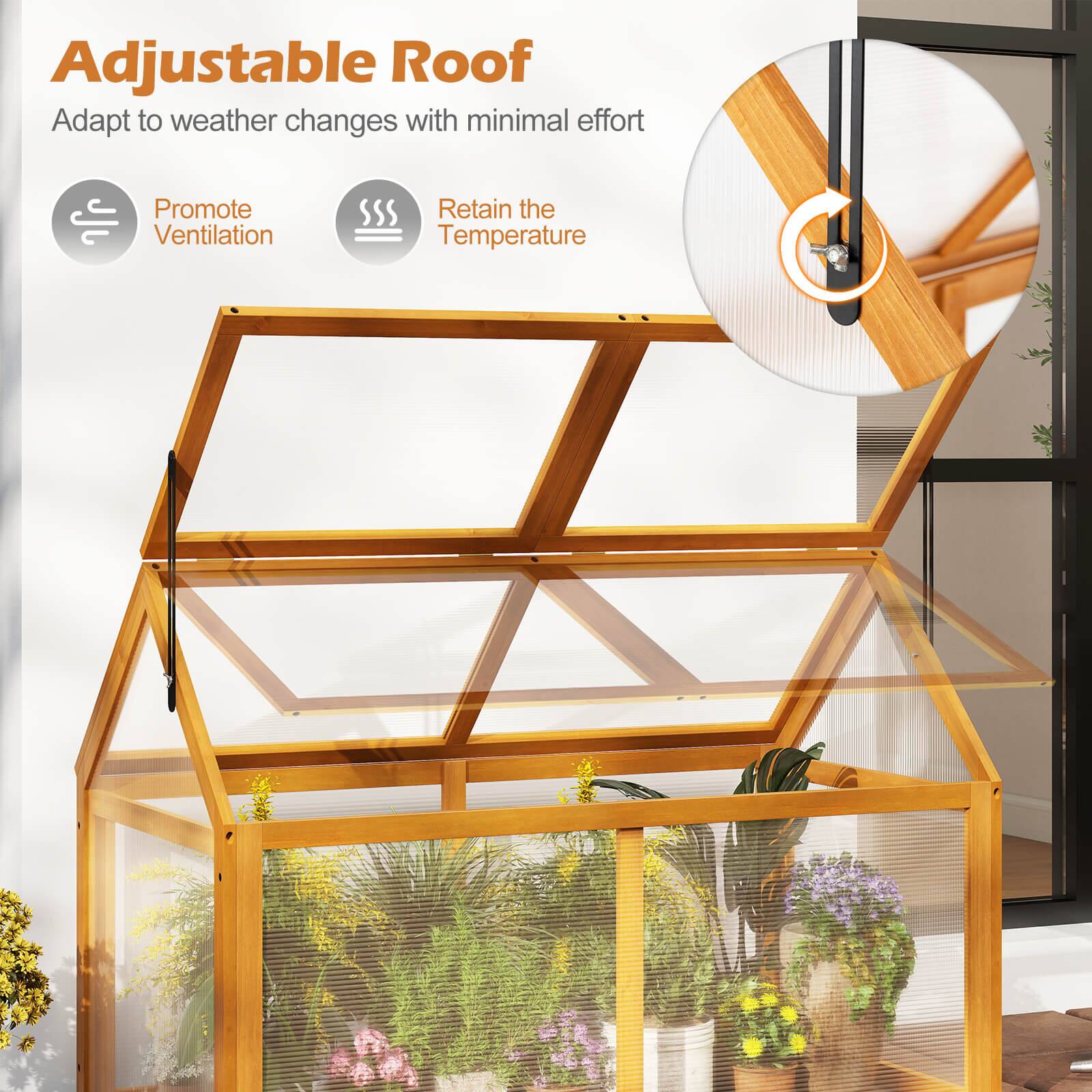 Adjustable Roof  
Adapt to weather changes with minimal effort  
Promote Ventilation  
Retain the Temperature