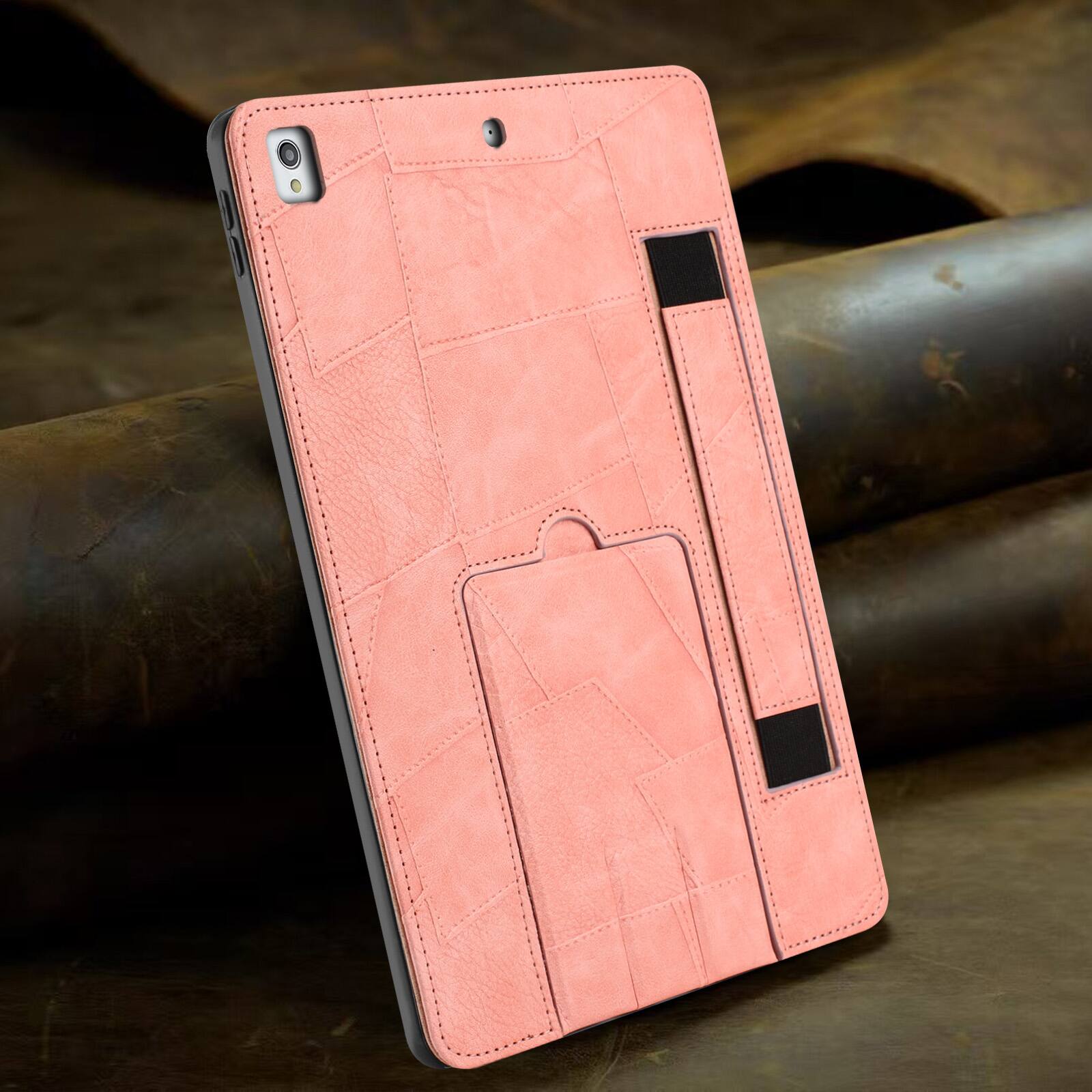 Alt View 2. Dteck - Leather Texture Case for Apple iPad (9th Generation) 10.2" 2021, Shockproof Cover with Multi-Angle Stand and Hand Strap - Pink.