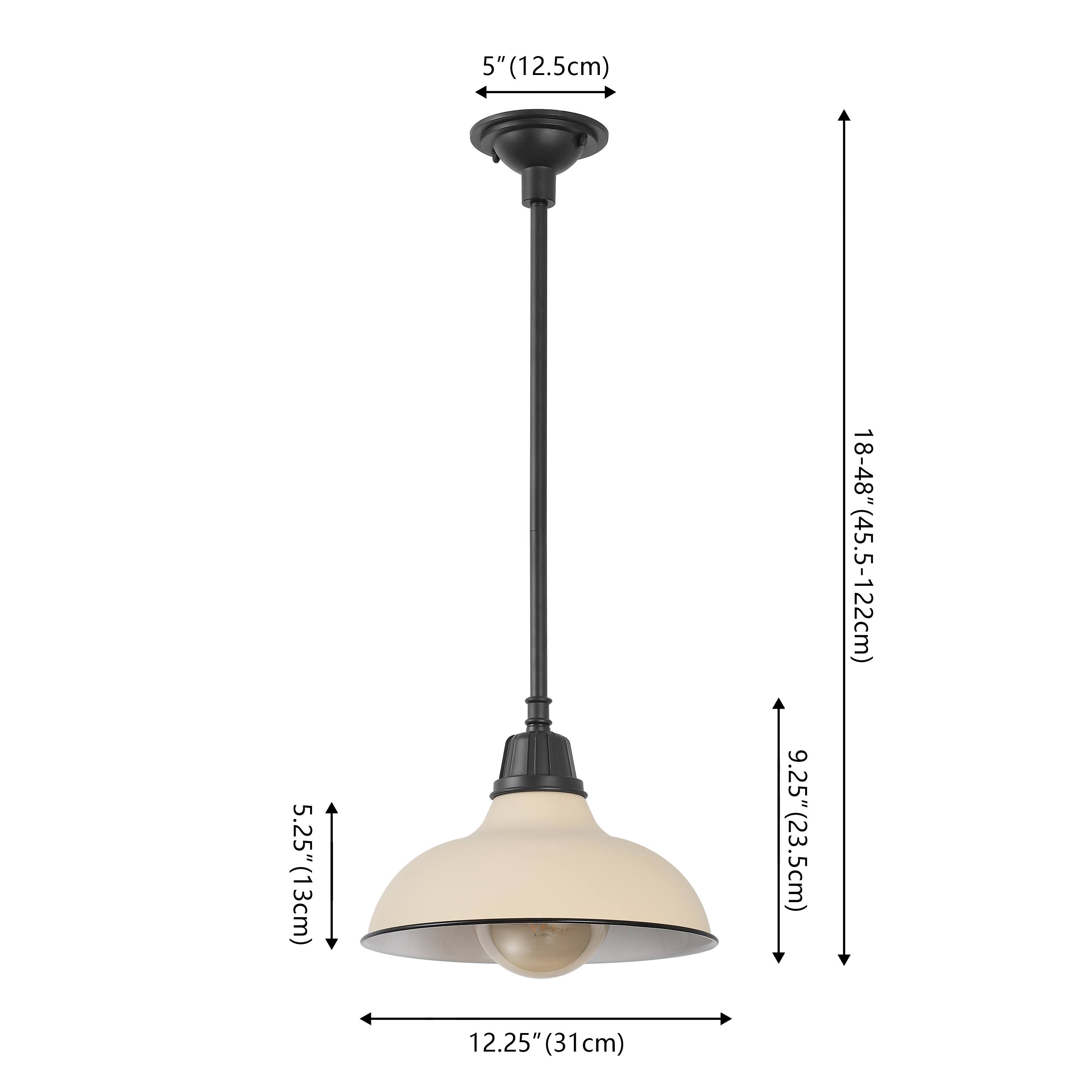 5" (12.5cm)  
5.25" (13cm)  
9.25" (23.5cm)  
12.25" (31cm)  
18-48" (45.5-122cm)