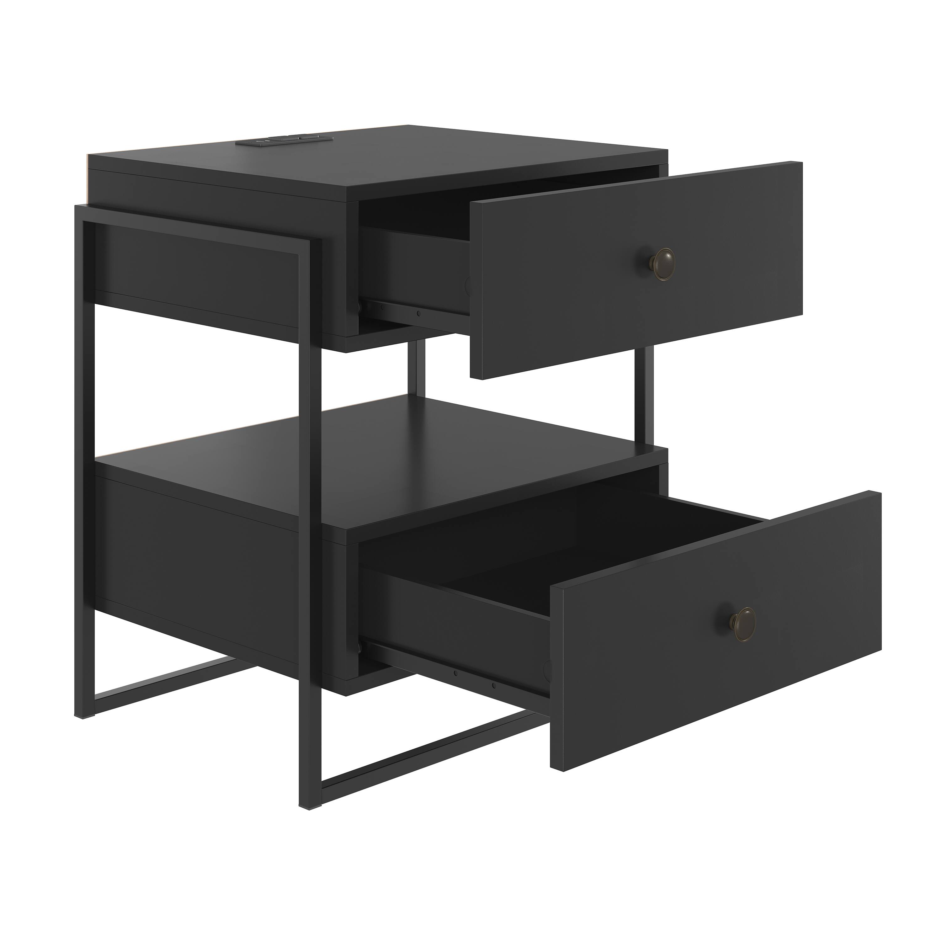 Alt View 3. Boyd Sleep - Pesaro Modern Two Drawer Nightstand with USB Charging Ports, Metal Frame - Black.