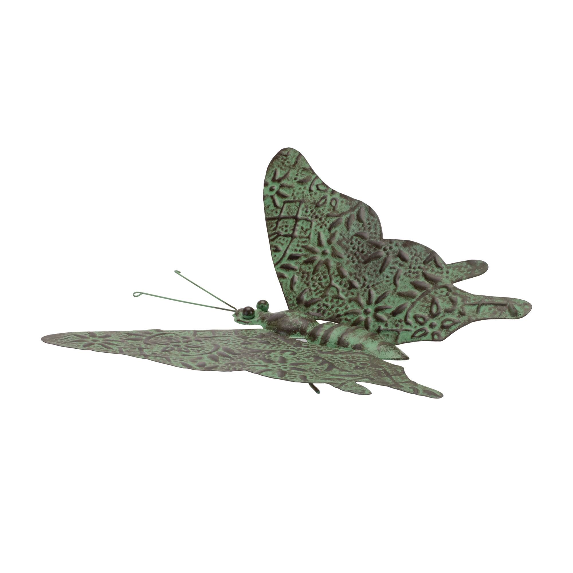 Front. BreeBe - Iron Metal Butterfly Garden Accent 12.5"L - Green, Black.