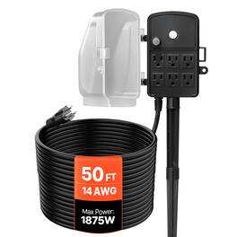 VEVOR - Outdoor Power Stake, 50 FT Extension Cord, Outdoor Power Strip Weatherproof with Cover and Overload Protection,6 Outlets - Black