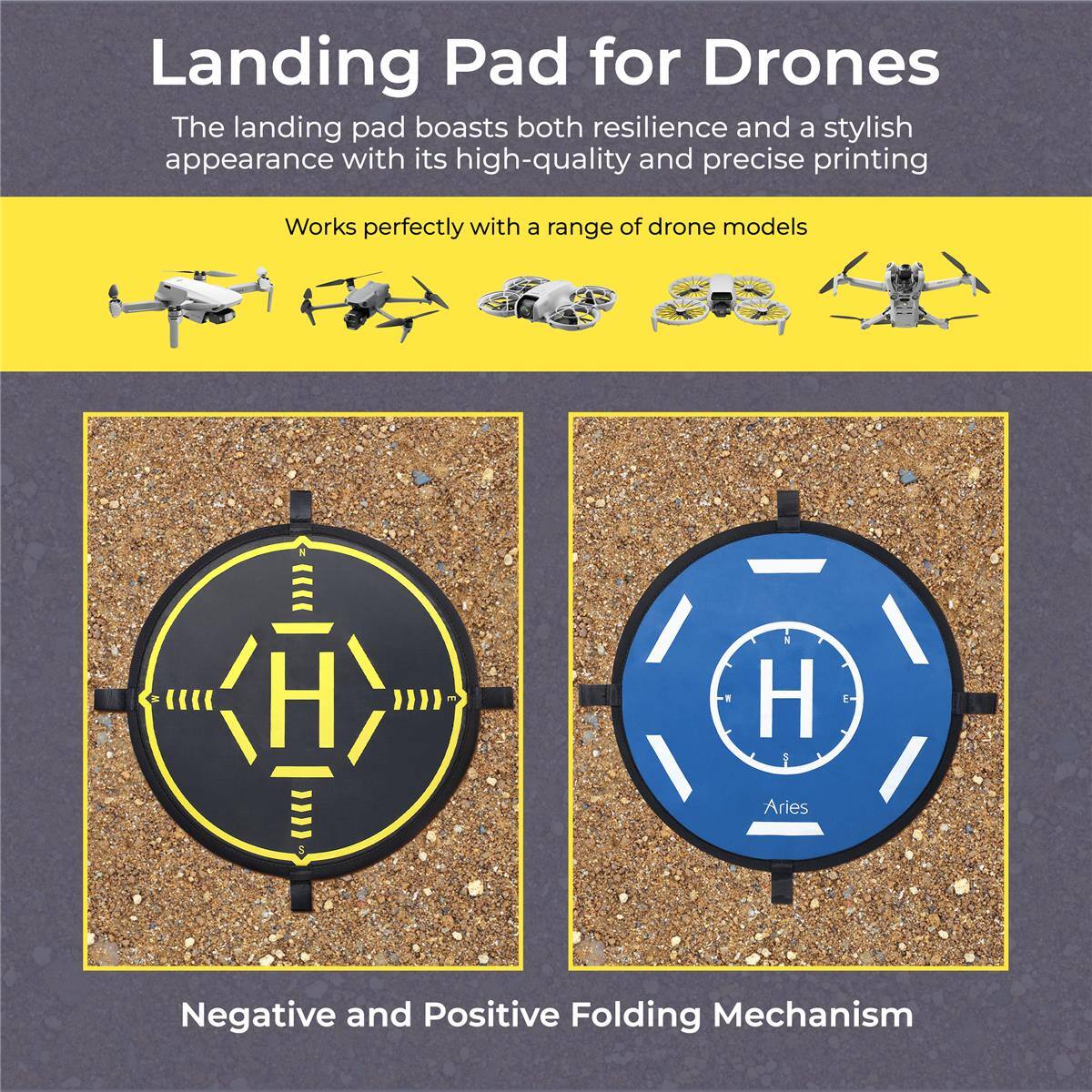Landing Pad for Drones

The landing pad boasts both resilience and a stylish appearance with its high-quality and precise printing. It works perfectly with a range of drone models.

Negative and Positive Folding Mechanism