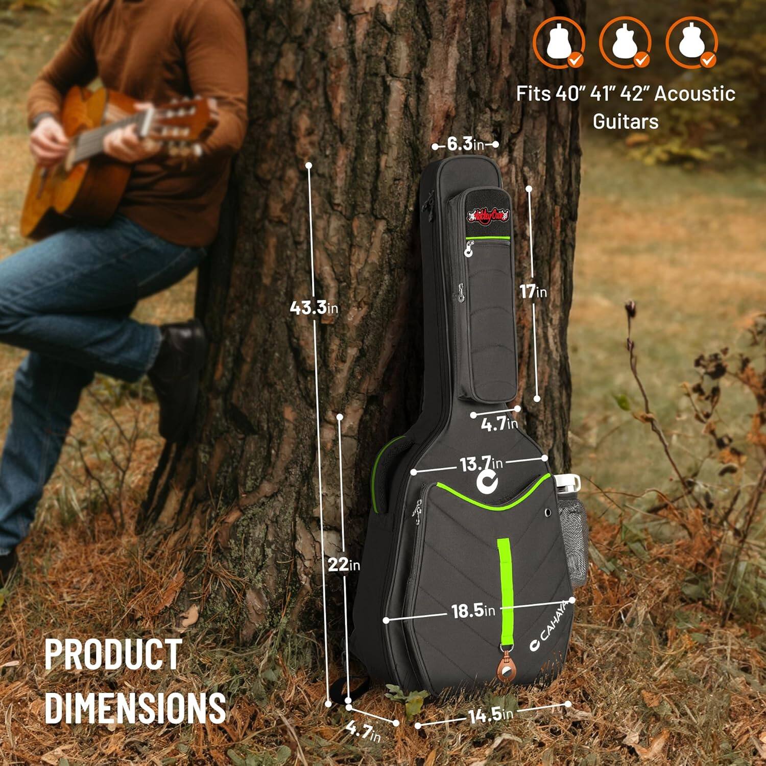 6.3in Fits 40" 41" 42" Acoustic Guitars & 43.3in

PRODUCT DIMENSIONS
17in 4.7in 13.7in 22in 4.7in 18.5in 14.5in