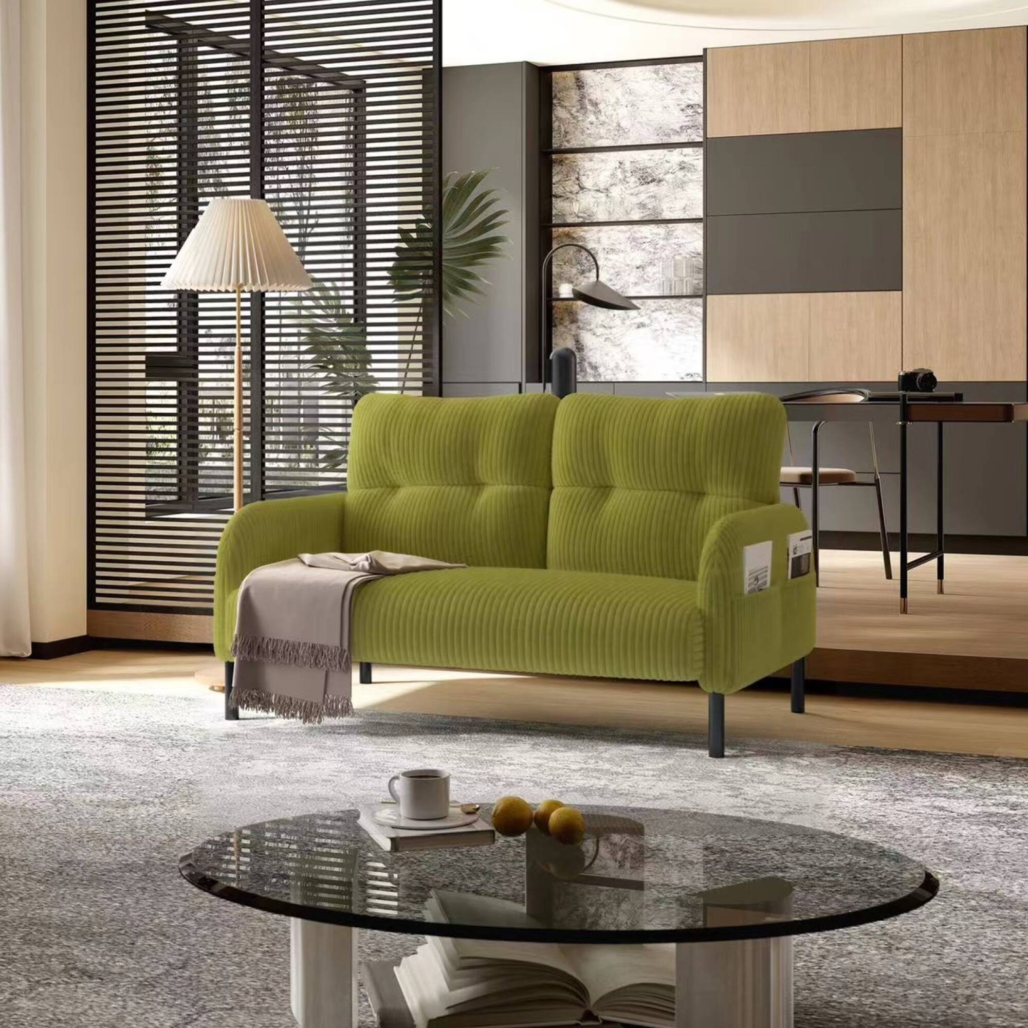 Alt View 4. GOODSILO - Elegant Corduroy Double Sofa with High Rebound Springs and Side Pockets for Living Rooms and Bedrooms - Olive Green.