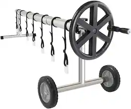 Winado - 18FT Aluminum Solar Swimming Inground Pool Cover Blanket Reel Set with Wheels for Indoor Outdoor Garden Swimming Pool - Black/Silver