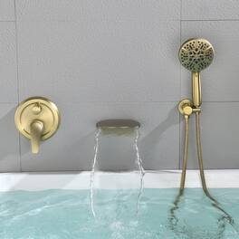 Boyel Living - Wall Mount Single Handle 7 Spray Tub and Shower Faucet with Handheld Shower Valve Included - Brushed Gold