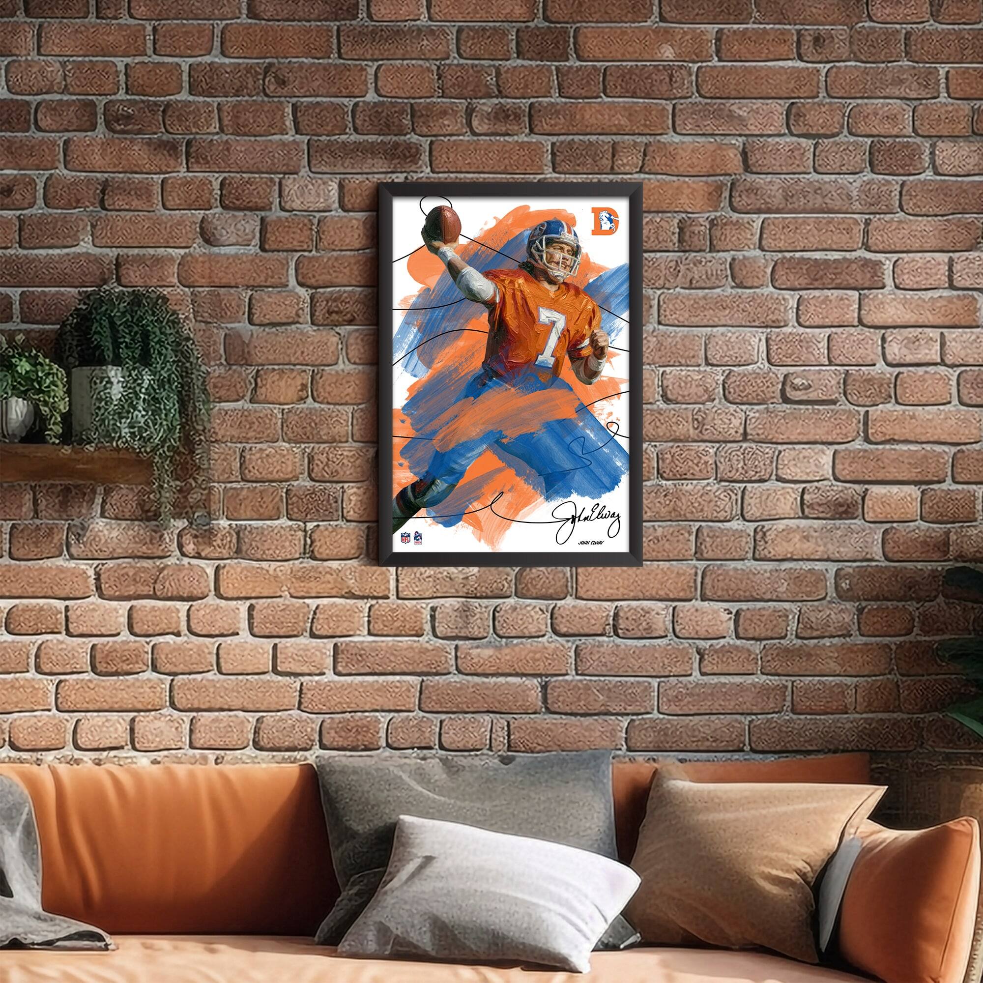 Alt View 1. Sporticulture - John Elway 14" x 20" Brush Stroke Player Framed Art Print - Multicolor.