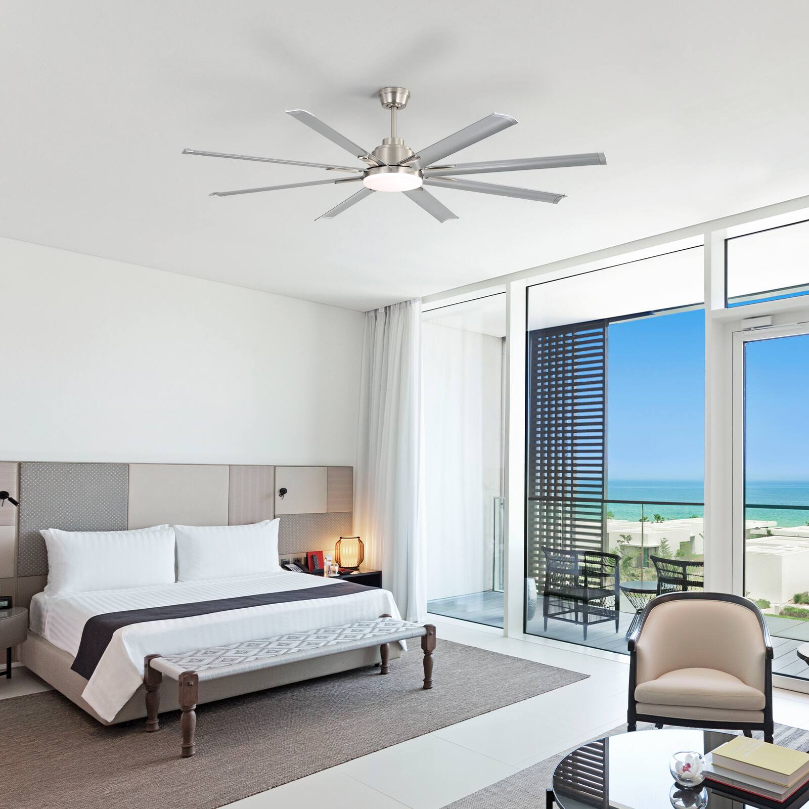 Alt View 4. Sofucor - Smart 72'' Nickel Ceiling Fan APP/Voice/Remote Control LED Light Reversible DC 6 Wind Speed Work with Google/Alexa - Nickel.