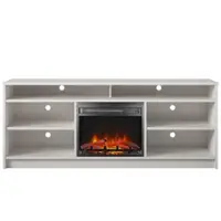 Ameriwood Home - Hendrix 65" TV Stand with Electric Fireplace - Ivory Oak - Front_Zoom