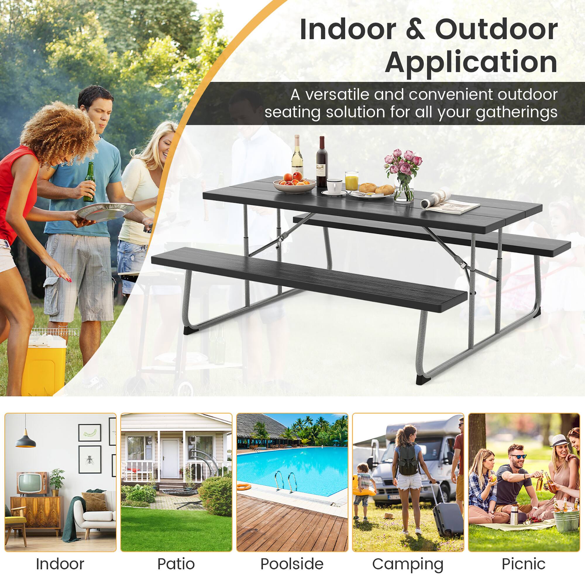 Indoor & Outdoor Application

A versatile and convenient outdoor seating solution for all your gatherings

Indoor  
Patio  
Poolside  
Camping  
Picnic