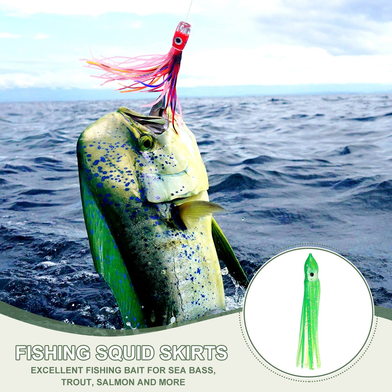 FISHING SQUID SKIRTS  
EXCELLENT FISHING BAIT FOR SEA BASS, TROUT, SALMON AND MORE