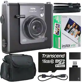 Fujifilm - instax WIDE EVO Hybrid Instant Film Camera with Film + 16GB Memory Card All You Need Accessory Kit - Black