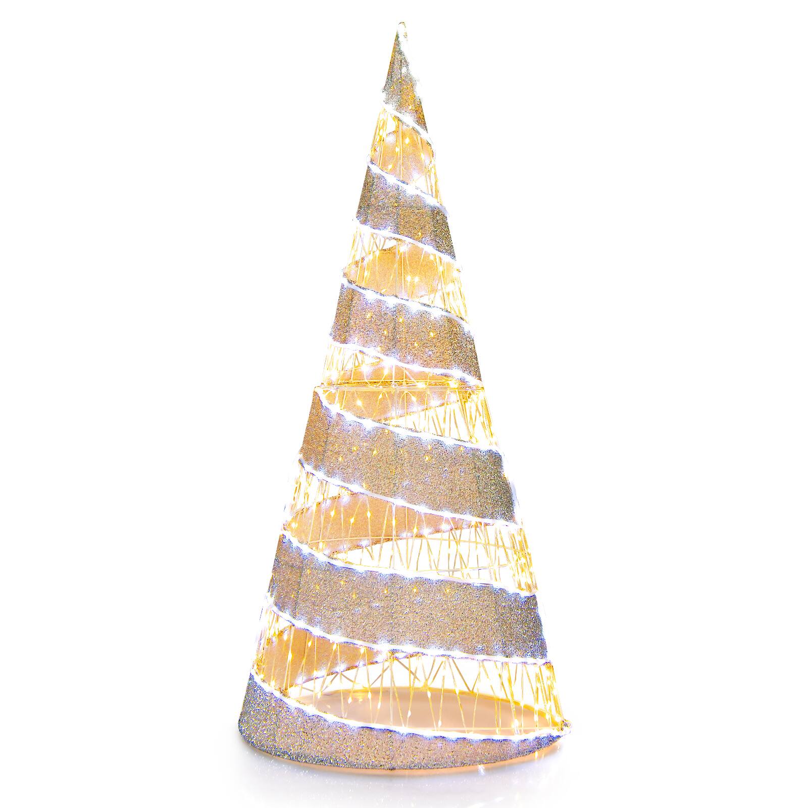 Alt View 19. Costway - 5FT Pre-lit Christmas Cone Tree with 300 Warm White & 250 Cold White LED Lights - White / Silver.