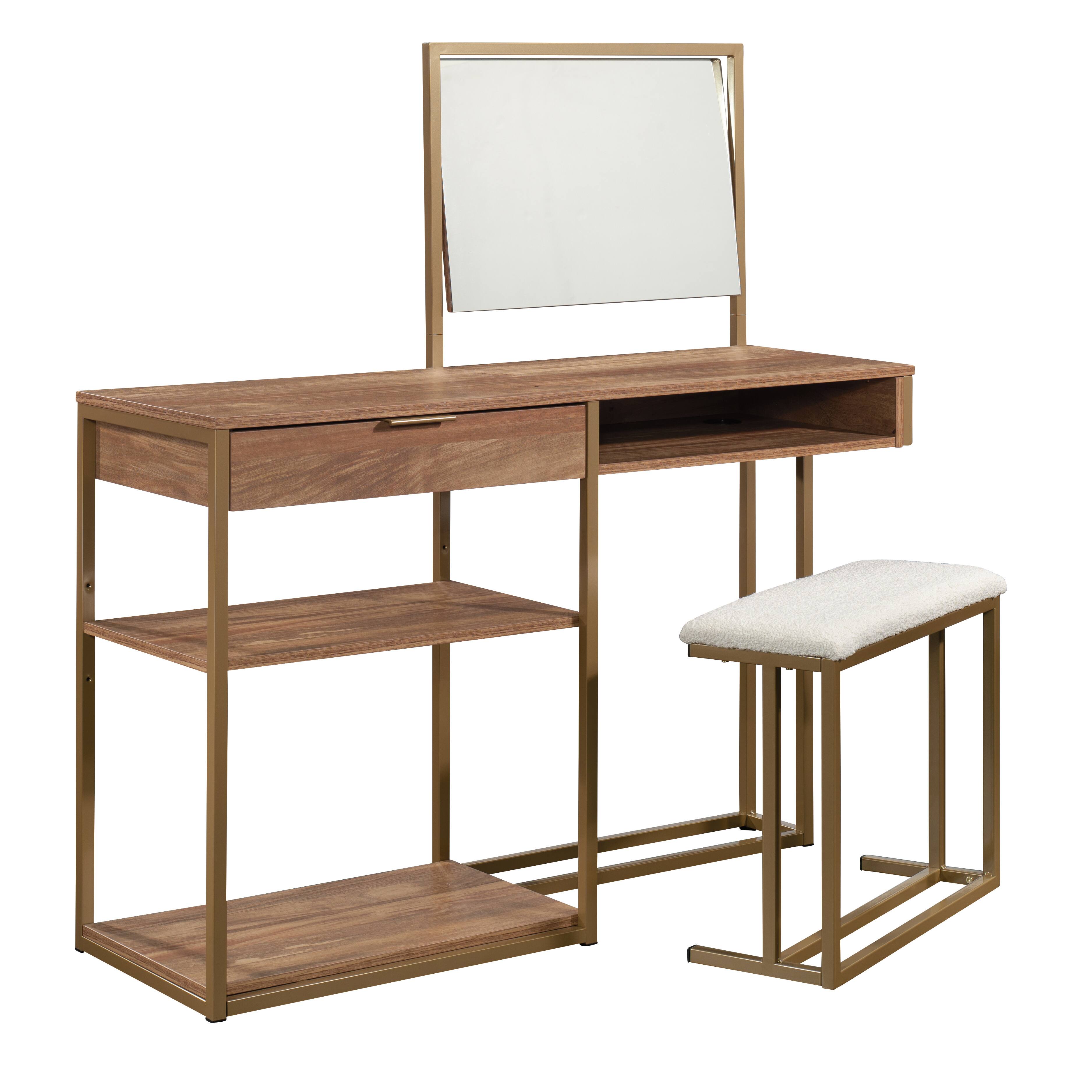 Angle. Spaco - Spaco Vanity Cabinet with Chic Storage Organizer, Drawer Open Shelf and Metal Frame, for Bedroom - Brown.
