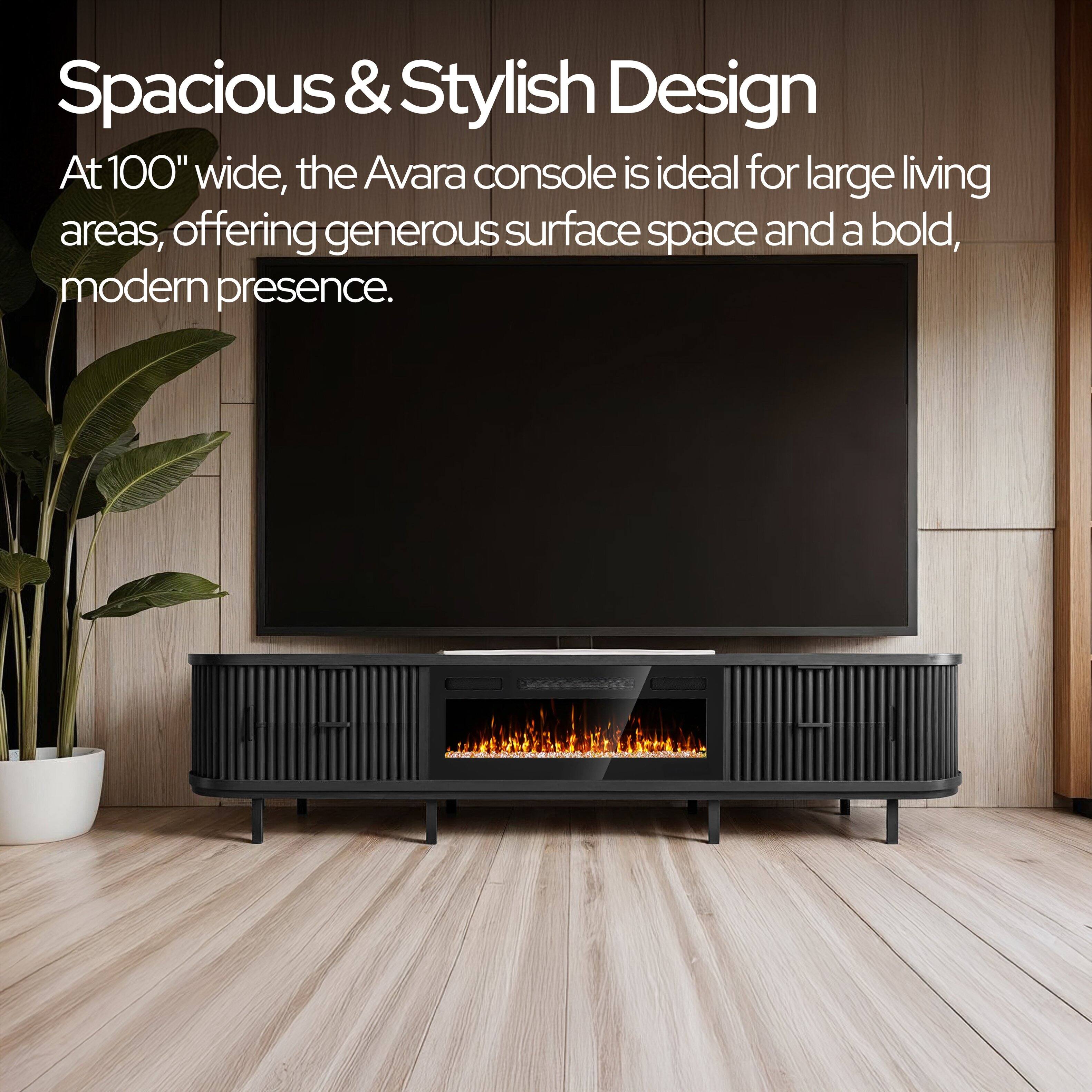 Spacious & Stylish Design

At 100" wide, the Avara console is ideal for large living areas, offering generous surface space and a bold, modern presence.