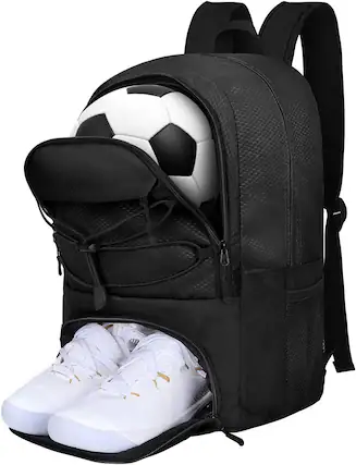 Front. Vulpecula Spade - Soccer Backpack,Soccer Bag with Ball Holder & Shoe Compartment,Large Sports Bag - Black.