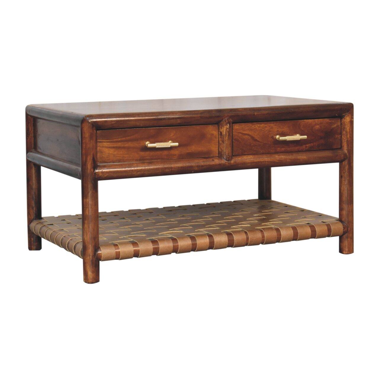 Left. Artisan Furniture - Artisan Furniture Solid Wood Regency Woven Console Table, 4 Drawers, 1 Shelf, Brown - Brown.