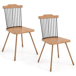 Costway - Windsor Chair Set of 2 Metal Legs Supported Dining Chair Farmhouse Armless Chair - Natural,Black