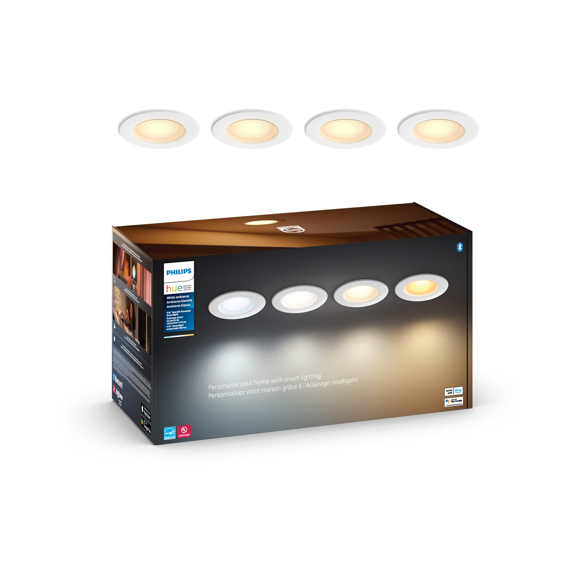 Front. Philips - Hue Bluetooth 5/6" High Lumen Recessed Downlight (4-pack) - White Ambiance.