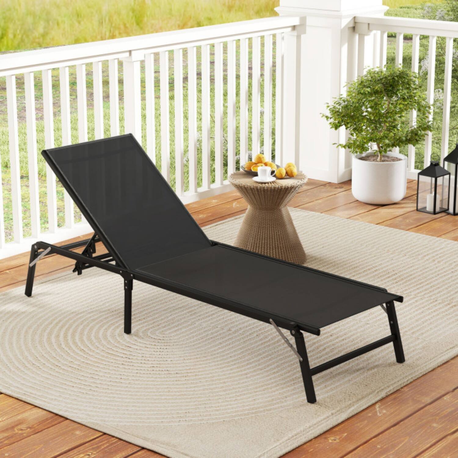 Alt View 2. Mondawe - 2 Pack Foldable Patio Lounge Chairs w 5-Level Backrest 350 lbs Each No Assembly - Black.