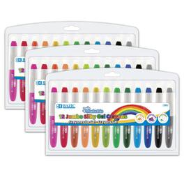 BAZIC Products - Washable Jumbo Silky Gel Crayons, 12 Per Pack, 3 Packs
