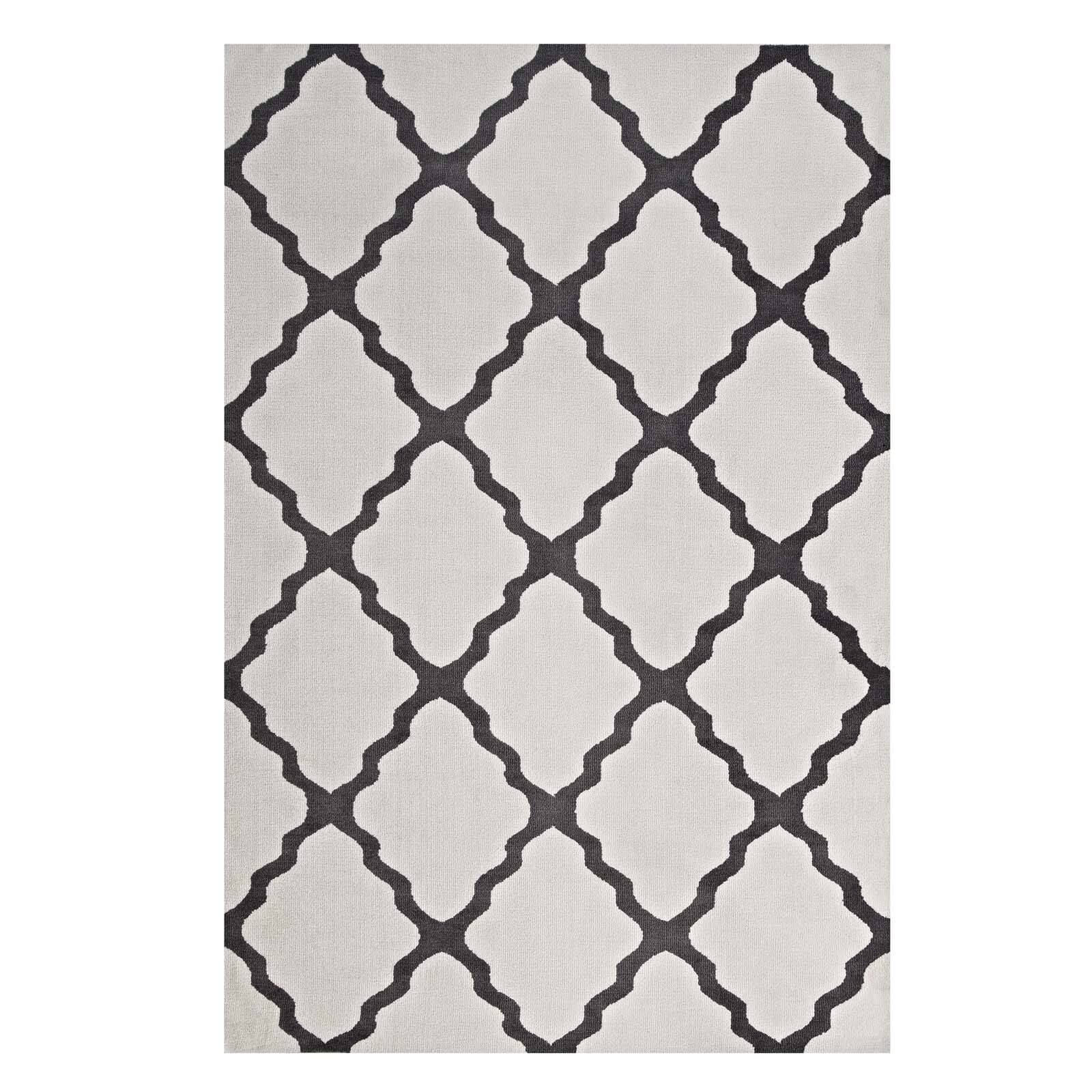 Angle. Modway - Marja Moroccan Trellis Area Rug - Ivory and Charcoal.