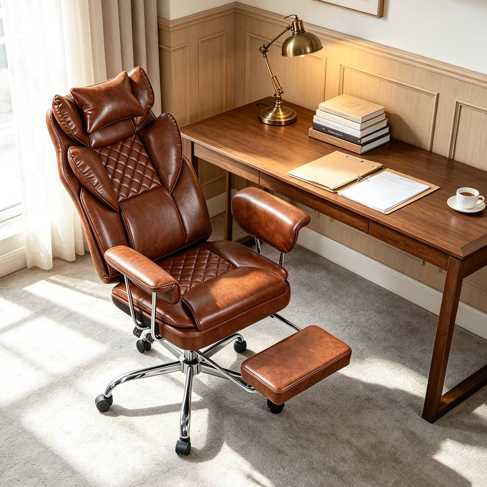 Alt View 1. Costway - Costway Big and Tall Executive Office Chair with Lumbar Support, Adjustable Seat Height - Brown.