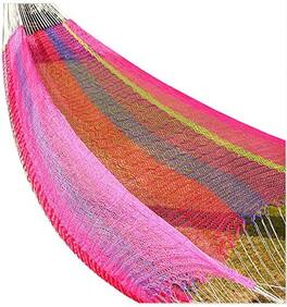 LIVEVIE - Mayan Double Hammock 118x86 in, Cotton with Nylon Harness, Carry Pouch, Indoor/Outdoor, Rainbow